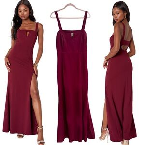 LULUS MAXI DRESS‎ BURGUNDY SLEEVELESS CUTOUT WITH SLIT WEDDING FORMAL DANCE NWOT